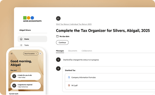 Abstracted user interface of a tax organizer in the Karbon For Clients app.