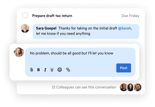 UI depicting team members commenting on a work item.