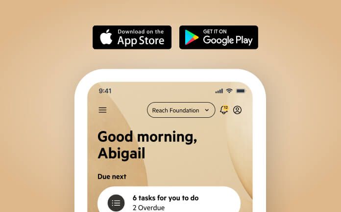 A Karbon for Clients app dashboard with app store icons above it.