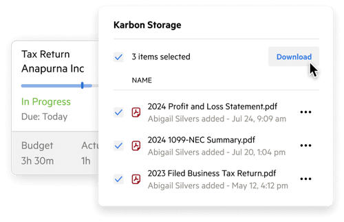 A user interface showing the ability to download multiple files from a client folder.