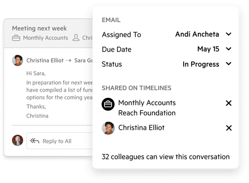 Image of a UI showing detailed data about an email's assignment and sharing settings.