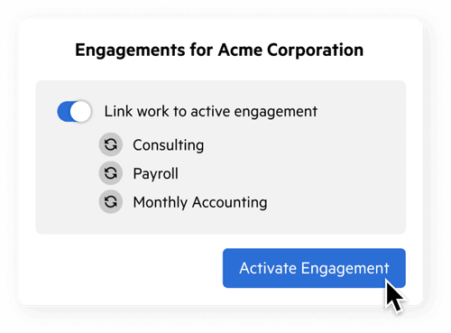 A user interface to authorize the connection of an engagement to work items.