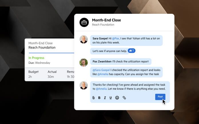 A timeline of comments between coworkers on a work item.