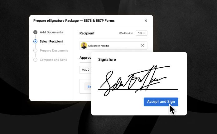 An e-signature checklist with the signing interface open.