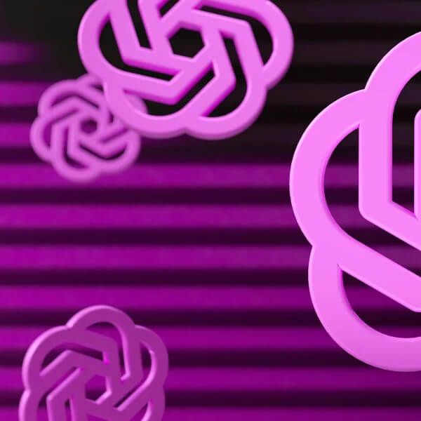 OpenAI logos on a violet background.