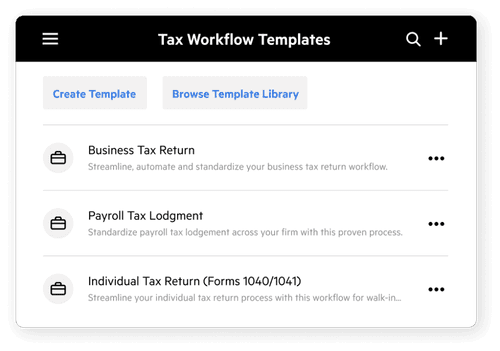 A list of tax workflow templates.