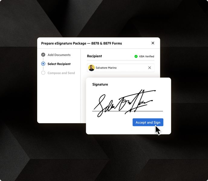 An open modal containing a client signature placed over an e-signature user interface.