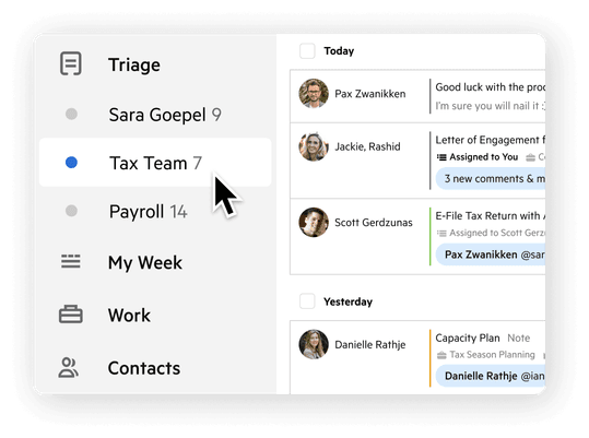 Karbon Triage UI showing team inboxes.