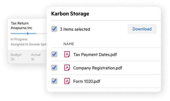 A bulk selection interface to download client onboarding documents